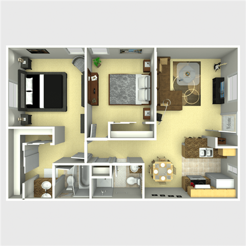 2 bed 2 bath Floor Plan 3